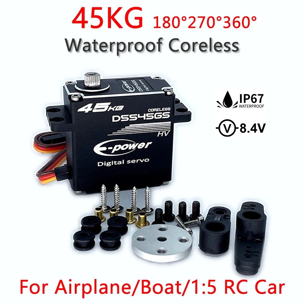 Waterproof 45KG Servo D5545GS 180/270/360 Degree Aluminum Case Digital Metal Gear HV Coreless E-Power for RC Car Truck and Boat
Waterproof 45KG Servo D5545GS 180/270/360 Degree Aluminum Case Digital Metal Gear HV Coreless E-Power for RC Car Truck and Boat