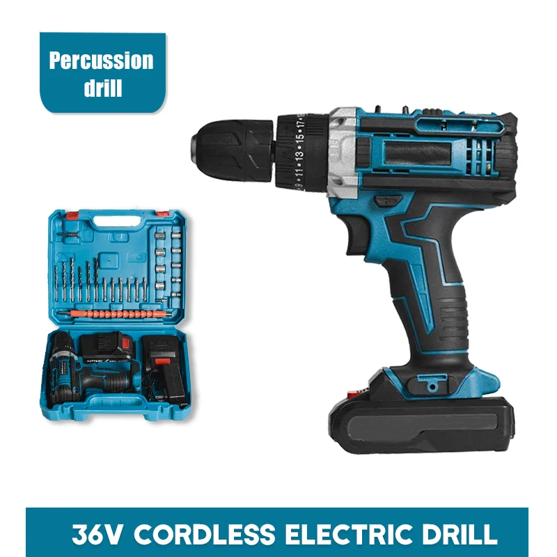 36V Cordless Electric Drill Multifuctional Electric Drill Mini Screwdriver Power Tool with LED Light Tool Set With 2 Battery
36V Cordless Electric Drill Multifuctional Electric Drill Mini Screwdriver Power Tool with LED Light Tool Set With 2 Battery
