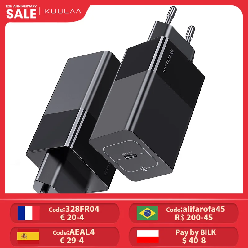 KUULAA 65W GaN Charger Quick Charge 4.0 3.0 USB Type C QC PD USB Charger Portable Fast Charger For iPhone Xiaomi Laptop Tablet
KUULAA 65W GaN Charger Quick Charge 4.0 3.0 USB Type C QC PD USB Charger Portable Fast Charger For iPhone Xiaomi Laptop Tablet