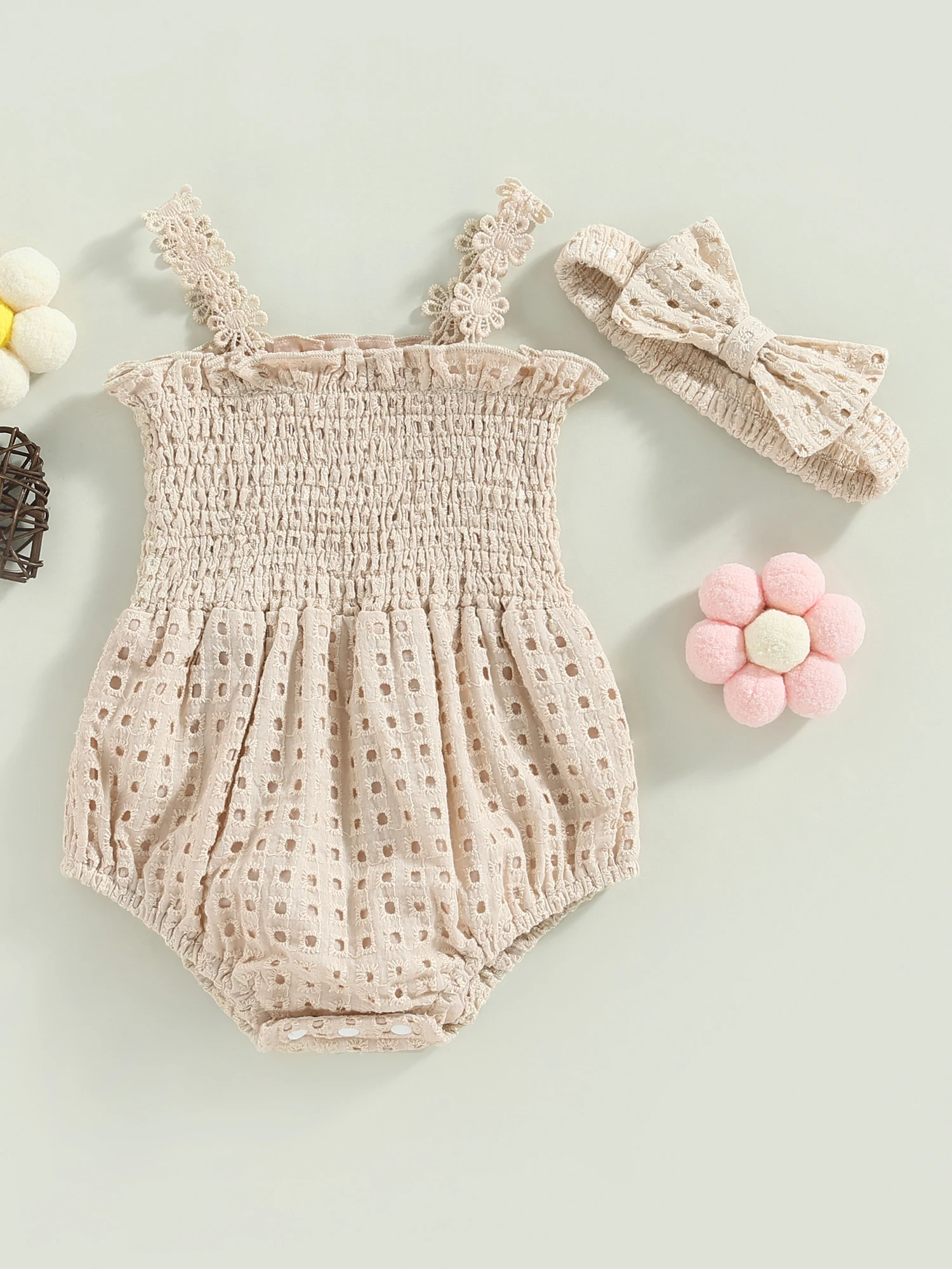 Infant Baby Girl Summer Clothes Cotton Linen Romper Floral Pleated Bodysuit Tops with Headband (Khaki 12-18 Months)
Infant Baby Girl Summer Clothes Cotton Linen Romper Floral Pleated Bodysuit Tops with Headband (Khaki 12-18 Months)
