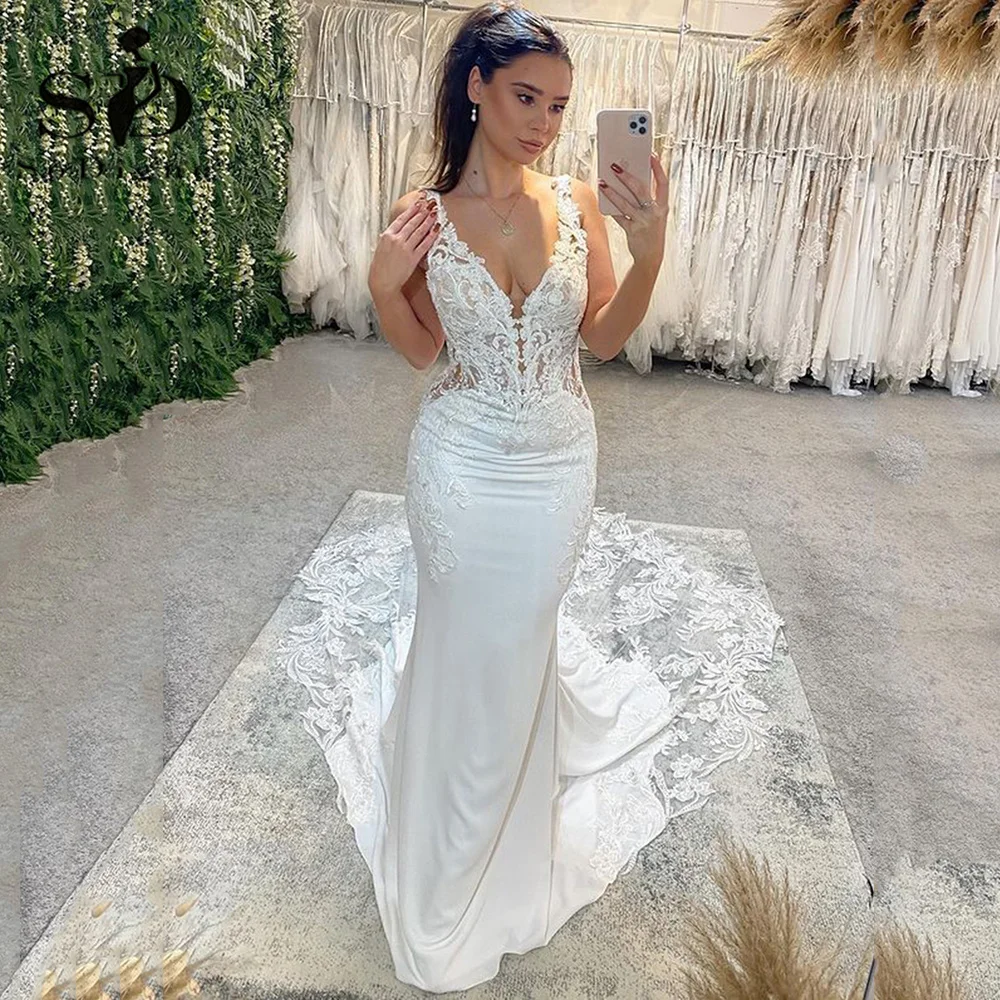 SoDigne Sexy Backless Vintage Mermaid Wedding Dresses Women Spaghetti Straps Lace Appliques Bridal Gown Robe De Mariée
SoDigne Sexy Backless Vintage Mermaid Wedding Dresses Women Spaghetti Straps Lace Appliques Bridal Gown Robe De Mariée