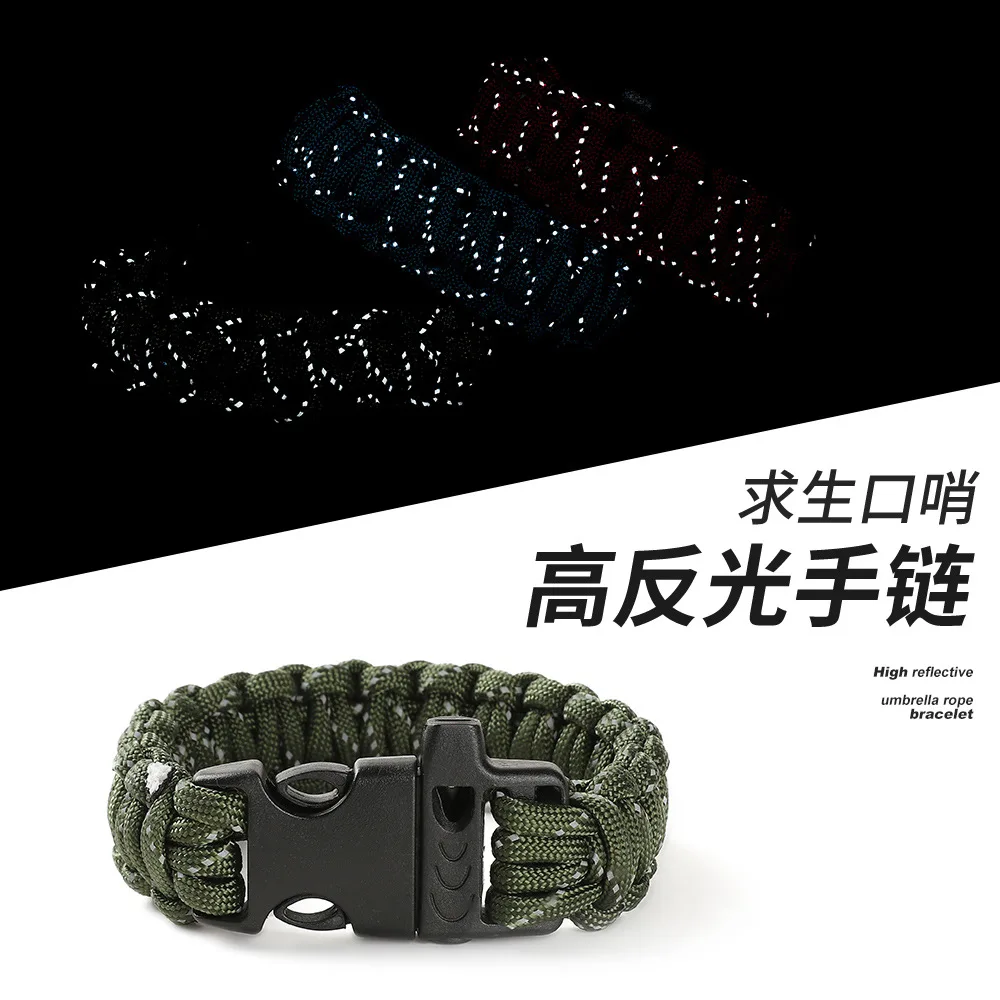 

24cm EDC Survival Saving Bracelet with Whistle Tools Nine Core Reflective Paracord Escape Emergency Glowing Plaited Rope