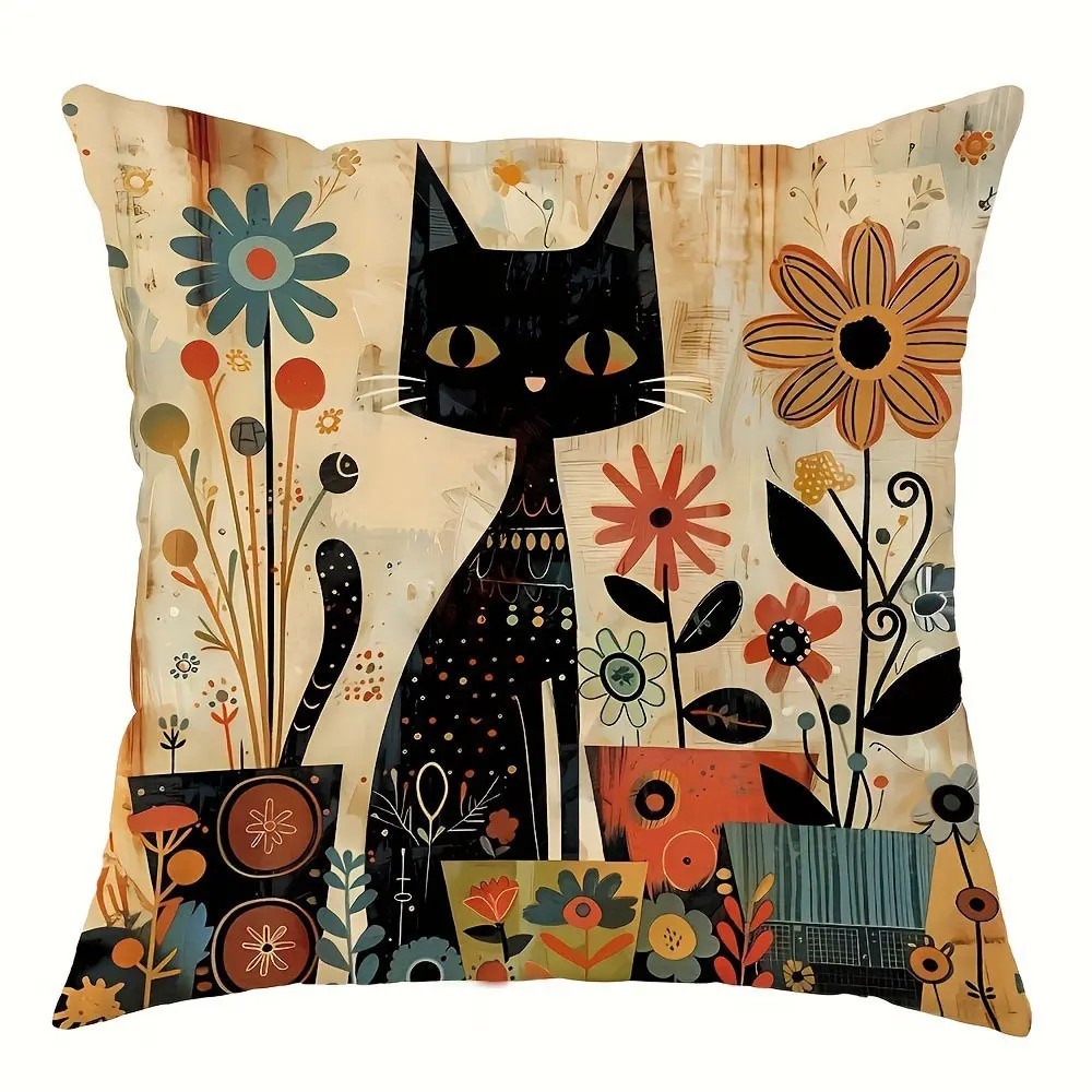 Наволочка черная кошка цветы 
Наволочка черная кошка цветы