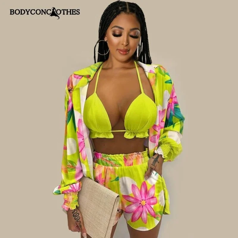 Bodyconclothes Beach Floral Print Holiday Women Set Outfit Bra Top Matching Three 3piece Set Outfits Long Sleeve Shirt Short Set
Bodyconclothes Beach Floral Print Holiday Women Set Outfit Bra Top Matching Three 3piece Set Outfits Long Sleeve Shirt Short Set