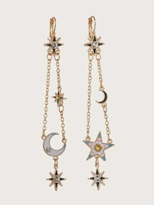 1pair Rhinestone Decor Star Moon Design Drop Earrings for Women Girls Lucky Moon Star Design Dangle Earrings
1pair Rhinestone Decor Star Moon Design Drop Earrings for Women Girls Lucky Moon Star Design Dangle Earrings