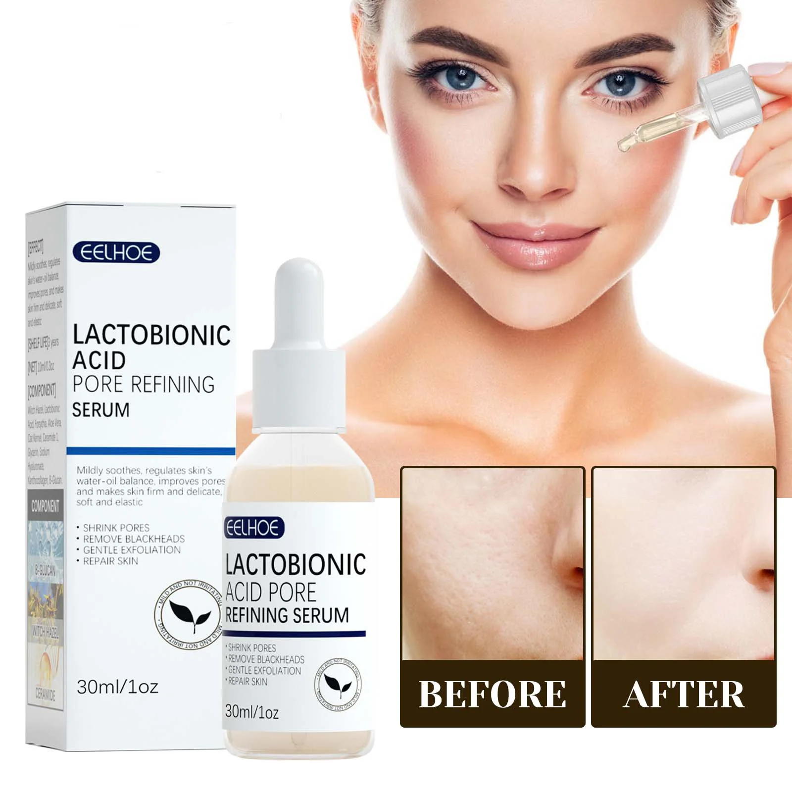 Lactobionic Acid Pore Shrink Face Serum Hyaluronic Acid Moisturizing Nourishing Essence Firming Brighten Beauty 30ml
Lactobionic Acid Pore Shrink Face Serum Hyaluronic Acid Moisturizing Nourishing Essence Firming Brighten Beauty 30ml