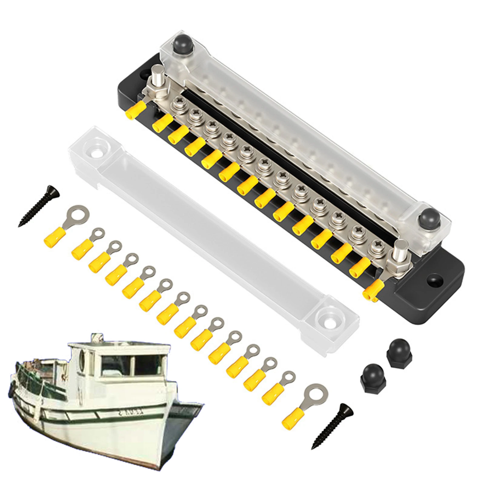 Screw Terminal Block Dual Row Screw Terminal Block Double Row 12-way Bus Bar DC 150A High Current Bus Bar 12 Positions 
Screw Terminal Block Dual Row Screw Terminal Block Double Row 12-way Bus Bar DC 150A High Current Bus Bar 12 Positions