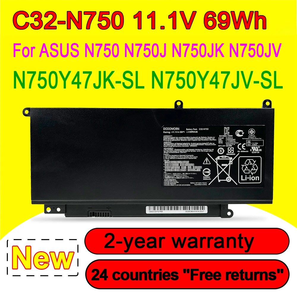 C32-N750 Аккумулятор для ноутбука ASUS N750 N750J N750JK N750JV N750Y47JK-SL N750Y47JV-SL Series 11,1 V 69WH 100% протестирован
C32-N750 Аккумулятор для ноутбука ASUS N750 N750J N750JK N750JV N750Y47JK-SL N750Y47JV-SL Series 11,1 V 69WH 100% протестирован