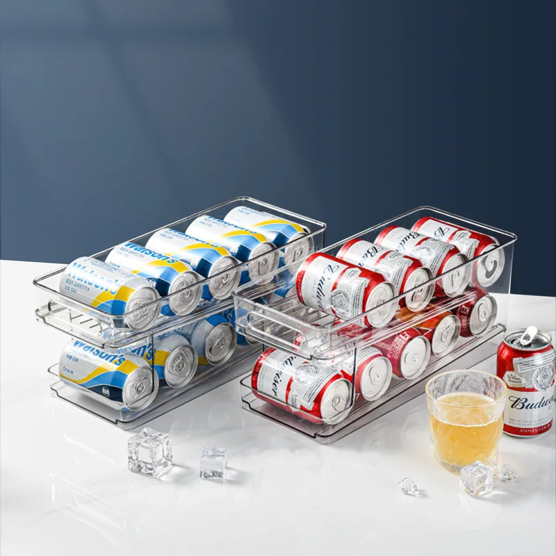 

PET Refrigerator Transparent Double-layer Self-rolling Beverage Storage Rack Beer Cola Soda Cans Cold Box