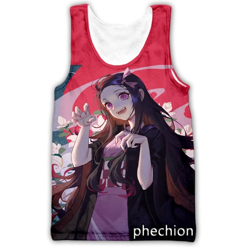 

phechion New Fashion Men/Women Demon Slayer Kamado Nezuko 3D Printed Sleeveless Vest Streetwear Men Loose Sport Tank Tops A129