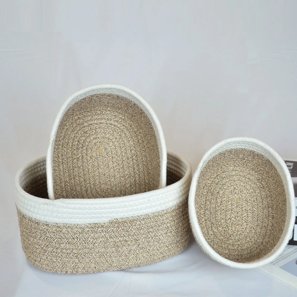 

3 Pcs Cotton Rope Woven Baskets Household Snack Holder Desktop Cosmetics Organizer Weaving Bedroom Sundries Makeup