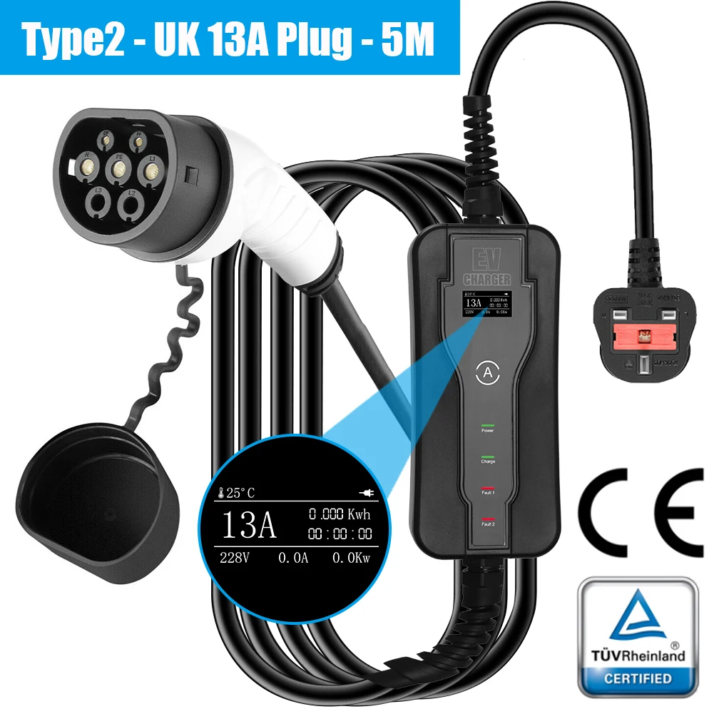 Electric Vehicle Car PHEV/EV Charger EV Type2 Charger 5m Cable Portable Car Charger 13A 3Pin UK Plug PortableCar Charging
Electric Vehicle Car PHEV/EV Charger EV Type2 Charger 5m Cable Portable Car Charger 13A 3Pin UK Plug PortableCar Charging