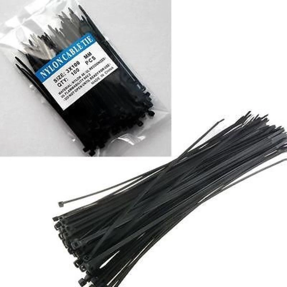 

100Pcs 3x200mm Nylon Cable Ties Self Locking Black For Home Appliance Fire Rating 94V-2 For Computers TVs Household Appliances