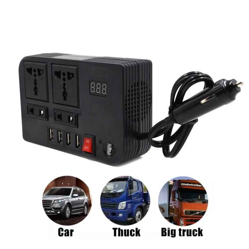 300W Car Inverter DC 12V to AC 220V Power Converter Splitter 4 USB Fast Charging Universal Socket Voltage Monitor
300W Car Inverter DC 12V to AC 220V Power Converter Splitter 4 USB Fast Charging Universal Socket Voltage Monitor
