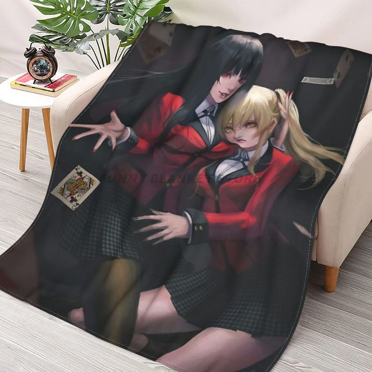 

Kakegurui - Yumeko бросает одеяло с коллажем Фланелевое ультра-мягкое теплое одеяло для пикника покрывало на кровать