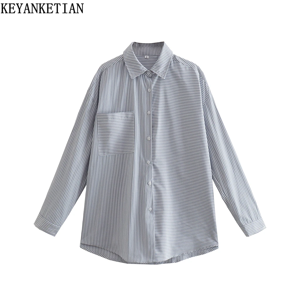 KEYANKETIAN Ladies Striped Lapel Long Sleeve Shirts 2022 New Loose Mid Length Fashion Color Blocking Women's Casual Tops
KEYANKETIAN Ladies Striped Lapel Long Sleeve Shirts 2022 New Loose Mid Length Fashion Color Blocking Women's Casual Tops