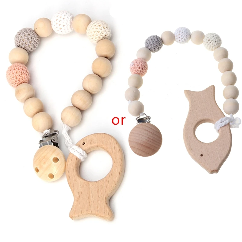

Baby Wood Pacifier Clip Pendant Nature Wooden Teething Chewable Infant Toy