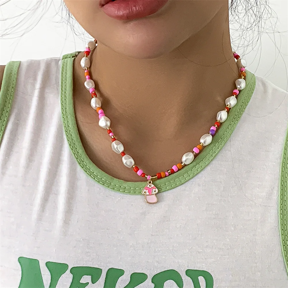 Boho Colorful Artificial Pearl Mixed Chain Cartoon Pink Mushroom Pendant Necklace For Women Vintage Fashion Choker Jewelry Gift
Boho Colorful Artificial Pearl Mixed Chain Cartoon Pink Mushroom Pendant Necklace For Women Vintage Fashion Choker Jewelry Gift