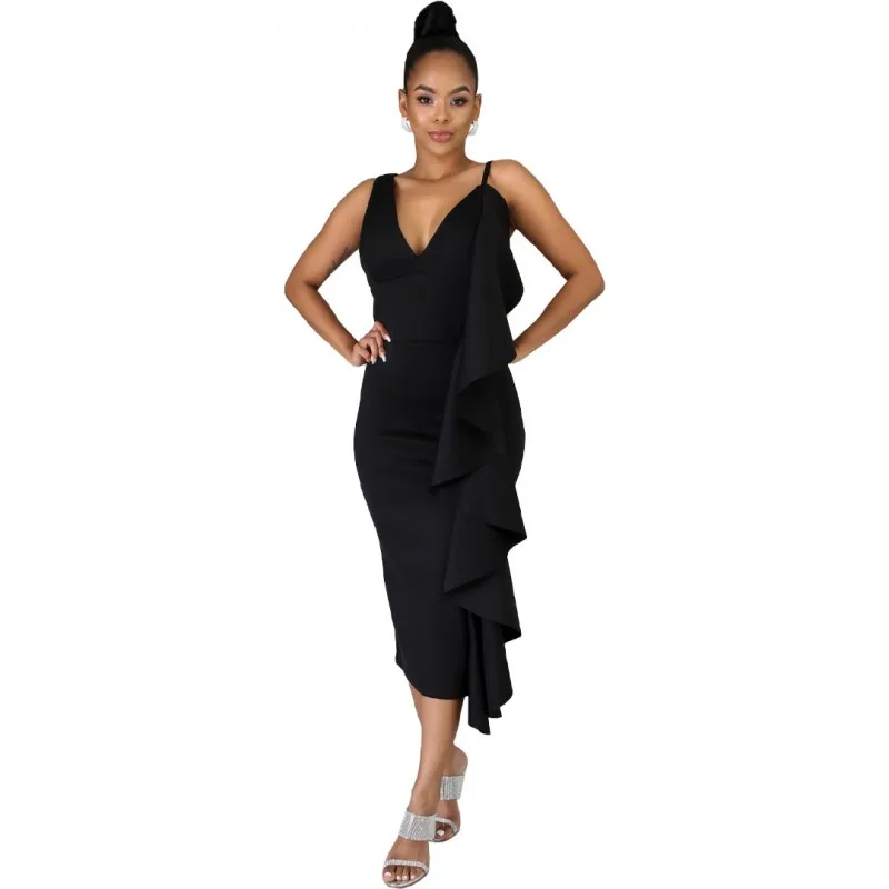 Женское длинное платье-карандаш без рукавов, с V-образным вырезом 
Женское длинное платье-карандаш без рукавов, с V-образным вырезом