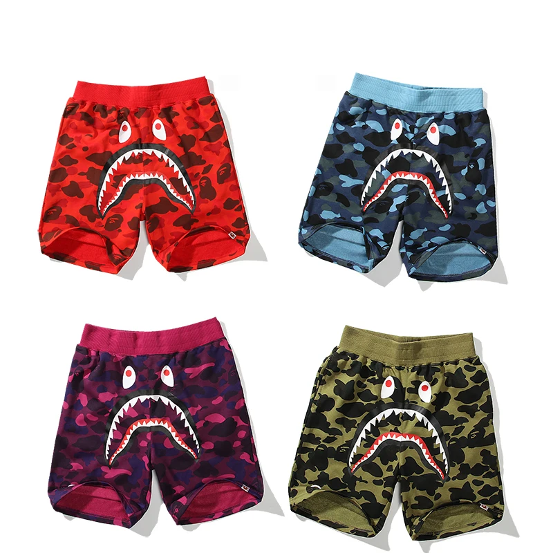 

100% cotton Men's Shark Camo Casual Sweatpants Fashion Jogging Shorts Beach Shorts Asian size