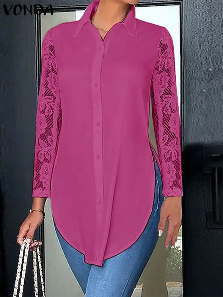 Fashion Shirts Long Sleeve Lace Tops Women 2023 VONDA Autumn Asymmetrical Elegant Office Blouse Lapel Casual Solid Blusas Femme
Fashion Shirts Long Sleeve Lace Tops Women 2023 VONDA Autumn Asymmetrical Elegant Office Blouse Lapel Casual Solid Blusas Femme