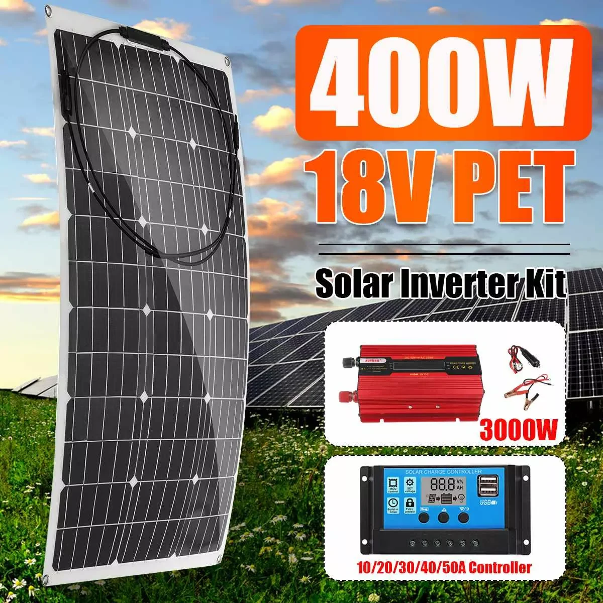 3000W Solar Power System 400W Solar Panel Battery Charger 220V/3000W Inverter Kit Complete Controller Home Grid Camp Phone PAD
3000W Solar Power System 400W Solar Panel Battery Charger 220V/3000W Inverter Kit Complete Controller Home Grid Camp Phone PAD