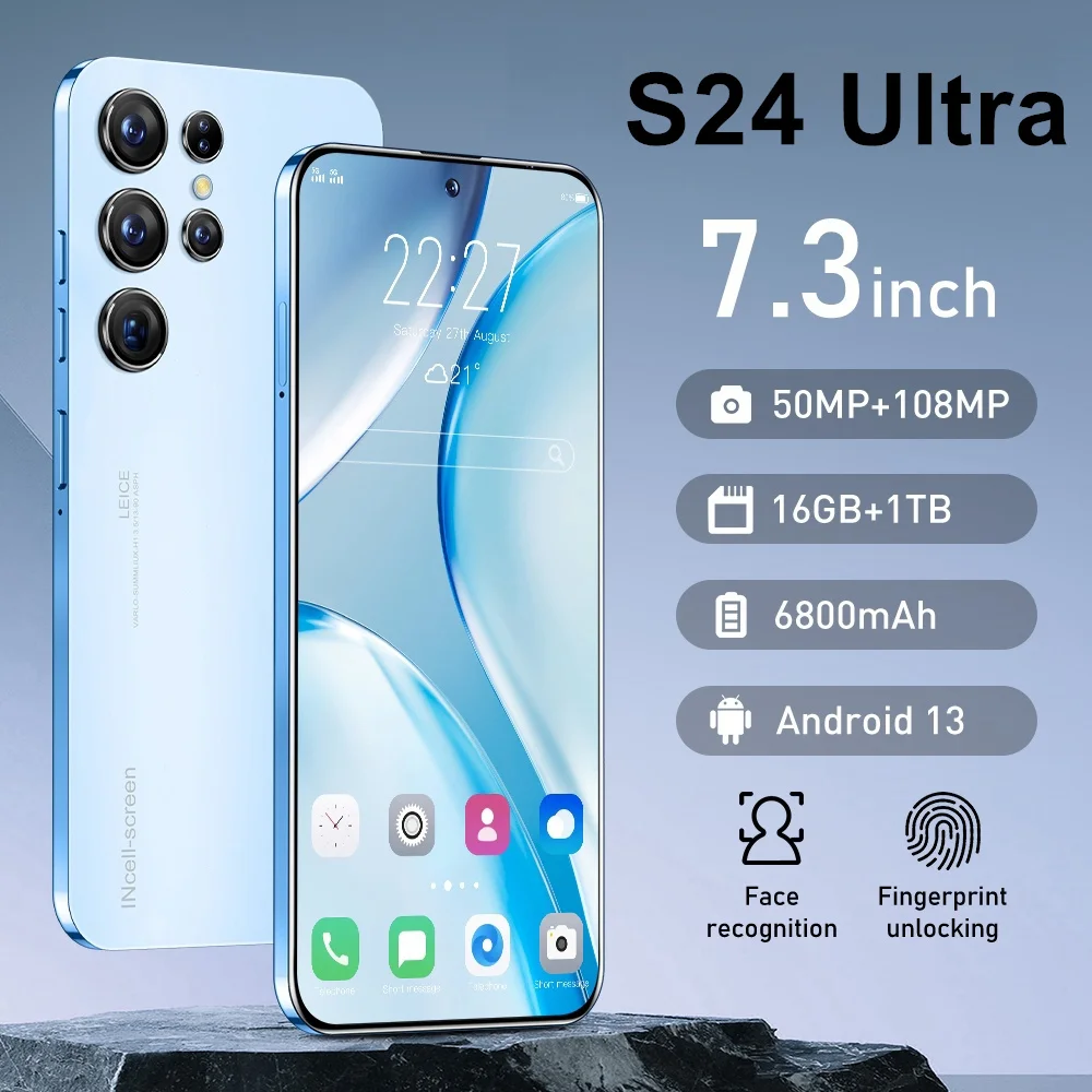 

S24 Ultra фирменный смартфон 7,3 дюймов HD 16 + 1TB полный экран Глобальная версия разблокированный сотовый телефон android телефон