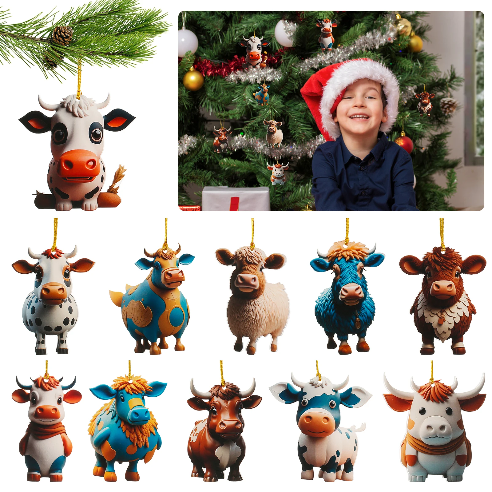 11Pcs 3.35inch Cartoon Cow Hanging Ornaments Acrylic Highland Cow Pendants Cute Cow Christmas Ornament Car Rear Mirror
11Pcs 3.35inch Cartoon Cow Hanging Ornaments Acrylic Highland Cow Pendants Cute Cow Christmas Ornament Car Rear Mirror