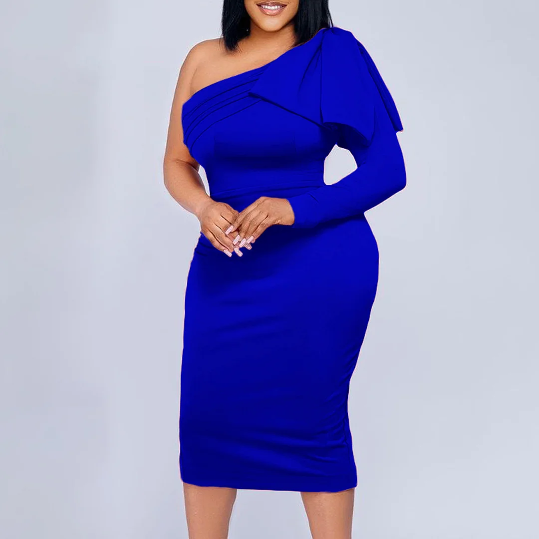 Plus Size Women's Dress 2022 New One Shoulder Sleeve Solid Dresses Fashion Diagonal Collar Bodycon Lady Elegant Sexy Dress
Plus Size Women's Dress 2022 New One Shoulder Sleeve Solid Dresses Fashion Diagonal Collar Bodycon Lady Elegant Sexy Dress