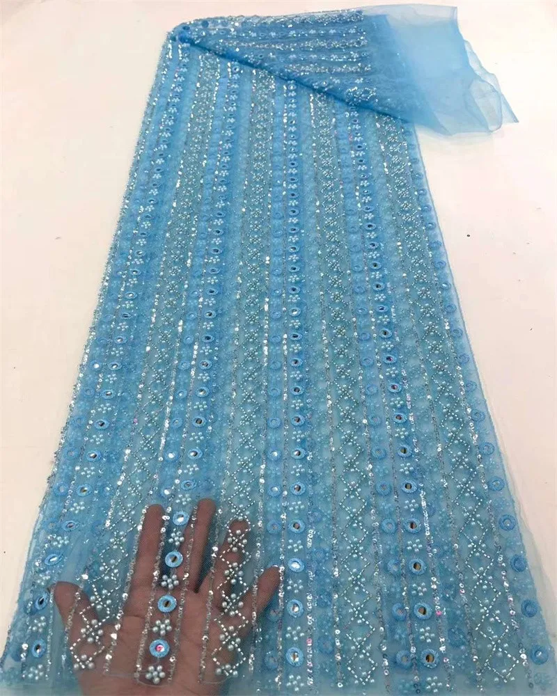 Skyblue African Tulle Lace Fabric 2023 High Quality Heavy Beads Lace Material Nigerian French Sequins Lace Fabric Wedding 
Skyblue African Tulle Lace Fabric 2023 High Quality Heavy Beads Lace Material Nigerian French Sequins Lace Fabric Wedding