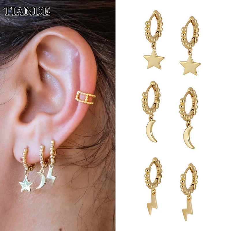

TIANDE Silver Color Gold Plated Dangle Earrings for Women Piercing Star Moon Lightning Hoop Drop Earrings 2022 Jewelry Wholesale