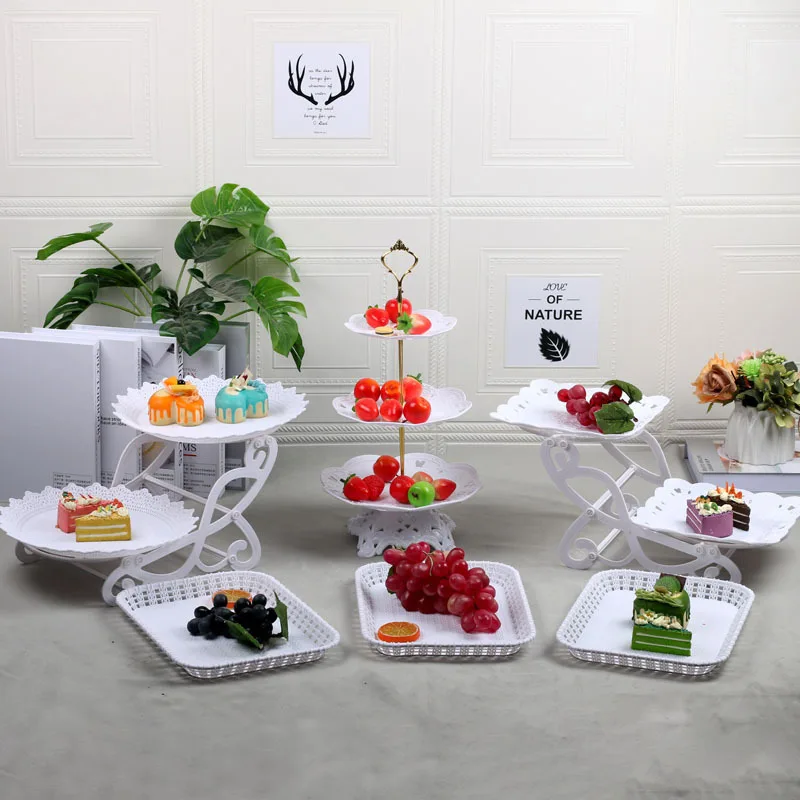 

Европейская подставка для украшения десертного стола, креативная подставка для торта на свадебную вечеринку, двухслойная зеркальная тарелка для закусок и фруктов