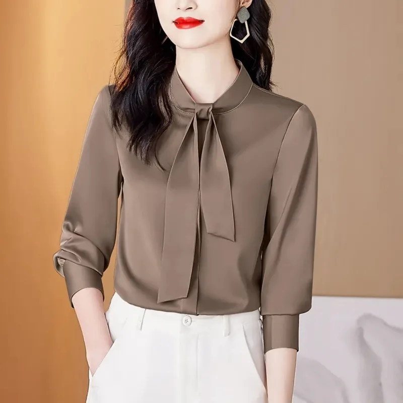 Fashion Woman Blouse Silk Half Turtleneck Lace Up Top Ladies Long Sleeve Elegant Blouses Basic Clothing Harajuku Loose Satin
Fashion Woman Blouse Silk Half Turtleneck Lace Up Top Ladies Long Sleeve Elegant Blouses Basic Clothing Harajuku Loose Satin
