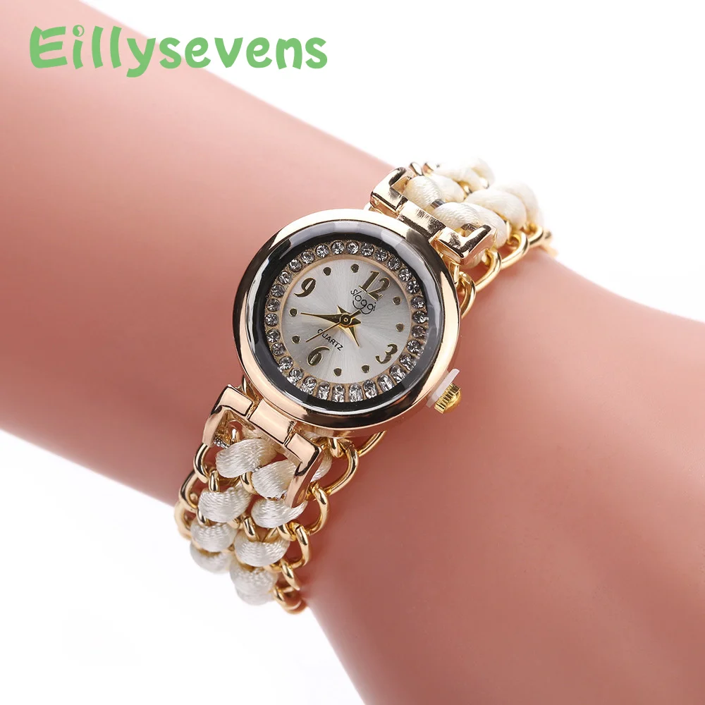 

Diamonds Watches Women Casual Knitting Rope Chain Winding Analog Quartz Movement Wrist Watch Decoration Elegant Reloj Mujer