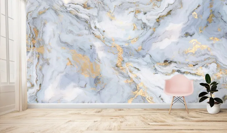 

Marble wallpaper - Peel and Stick - Marble Wall Mural, marble look, living room, mural, marble texture