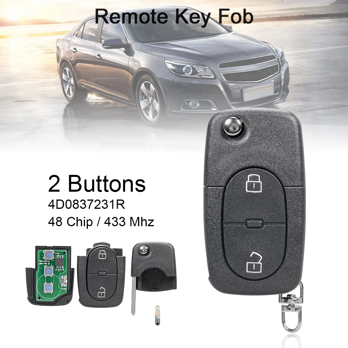 433Mhz 2 Buttons Car Remote key with ID48 Chip 4D0837231R Replacement Fit for Audi- A3 A4 A6 A8 B6 Auto Keyless Entry System
433Mhz 2 Buttons Car Remote key with ID48 Chip 4D0837231R Replacement Fit for Audi- A3 A4 A6 A8 B6 Auto Keyless Entry System