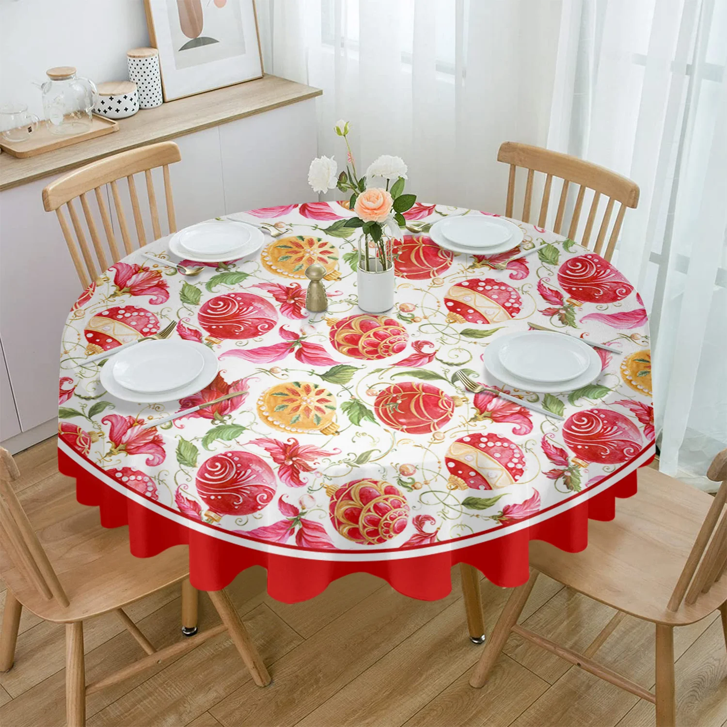 Рождественская подсветка, круглая скатерть с растениями, скатерть на стол для свадьбы, гостиницы, праздничный обеденный стол, водонепроницаемая скатерть