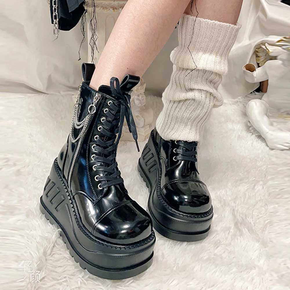 platform wegdes metal chain ankle booties women zip punk style gothic black lace up casual cosplay Y2K motorcycle boots woman
platform wegdes metal chain ankle booties women zip punk style gothic black lace up casual cosplay Y2K motorcycle boots woman