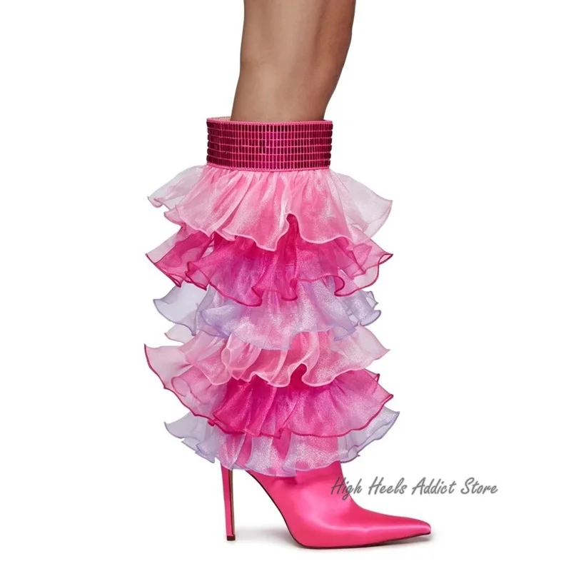 Pink Stain Lace Ruffled Knee High Boots Women Runway Stage Pointed Toe Crystal High Heels Boot Luxury Designer Shoes Free Ship
Pink Stain Lace Ruffled Knee High Boots Women Runway Stage Pointed Toe Crystal High Heels Boot Luxury Designer Shoes Free Ship