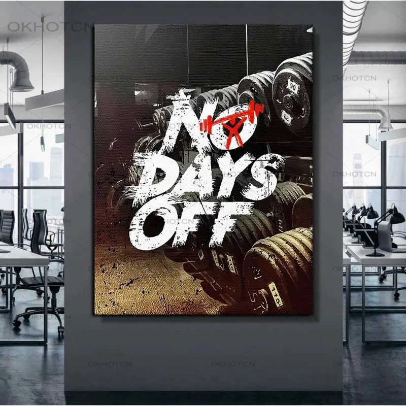 

No Days Off! Gym Motivational Quote Art Poster Bodybuilding Words Print Canvas Painting Inspiring Wall Art Pictures Home Decor