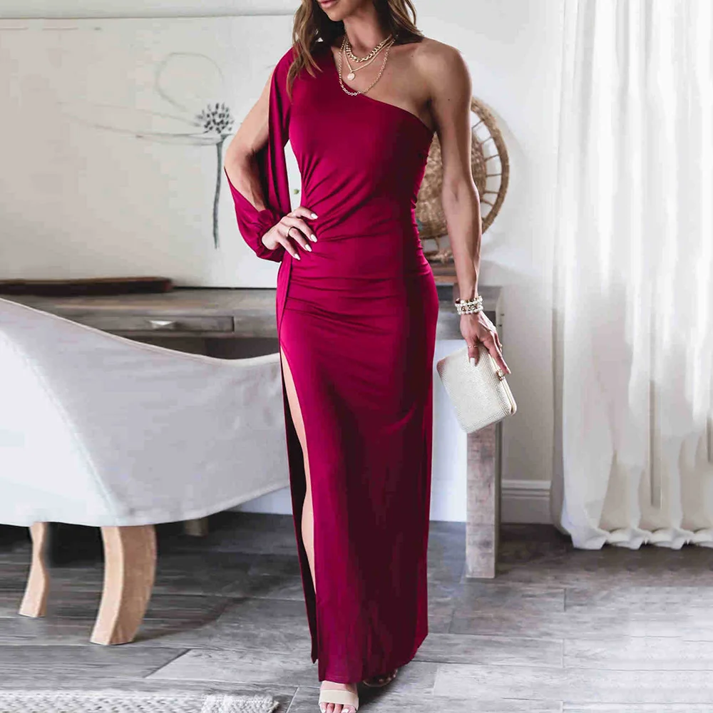 Женское вечернее платье с завышенной талией, Черное длинное однотонное платье средней длины с разрезом и диагональными плечами, весна 2022
Женское вечернее платье с завышенной талией, Черное длинное однотонное платье средней длины с разрезом и диагональными плечами, весна 2022