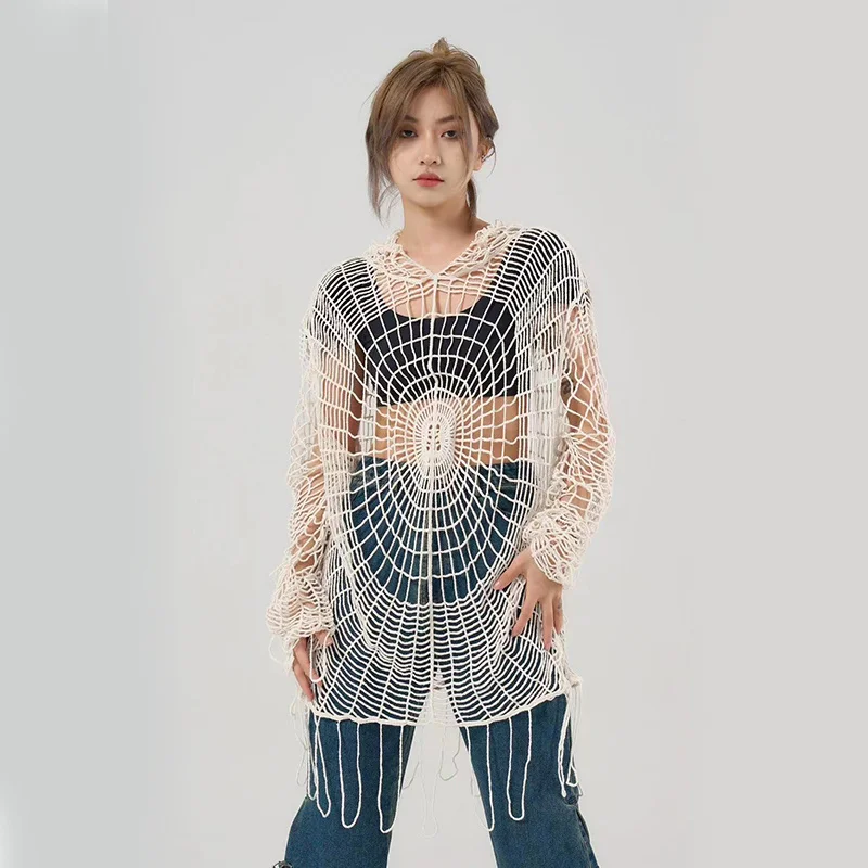 Y2K Hollow Knit Hooded Tops Women Gothic Spider Web Spice Girl Mesh Pullovers Korean Fashion Streetwear Fishing Net Sweaters
Y2K Hollow Knit Hooded Tops Women Gothic Spider Web Spice Girl Mesh Pullovers Korean Fashion Streetwear Fishing Net Sweaters