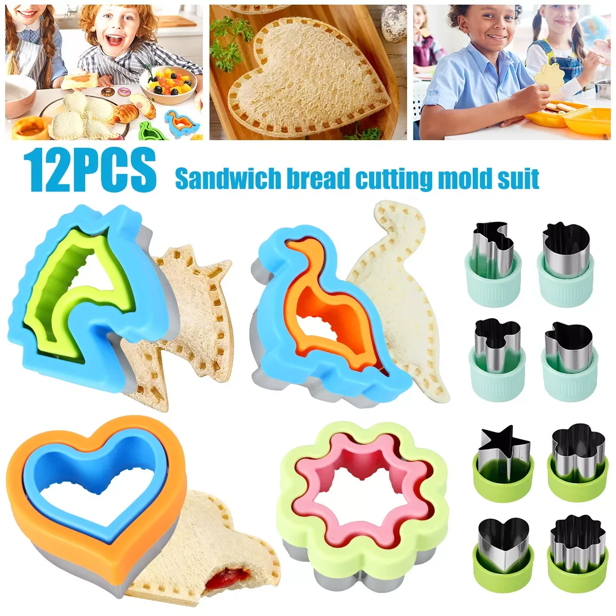 Sandwich Cutter Set for Kids DIY Dinosaur Star Heart Shape Stainless Steel Cookie Mold Vegetable Fruit Cutter Mould Kitchen Tool
Sandwich Cutter Set for Kids DIY Dinosaur Star Heart Shape Stainless Steel Cookie Mold Vegetable Fruit Cutter Mould Kitchen Tool