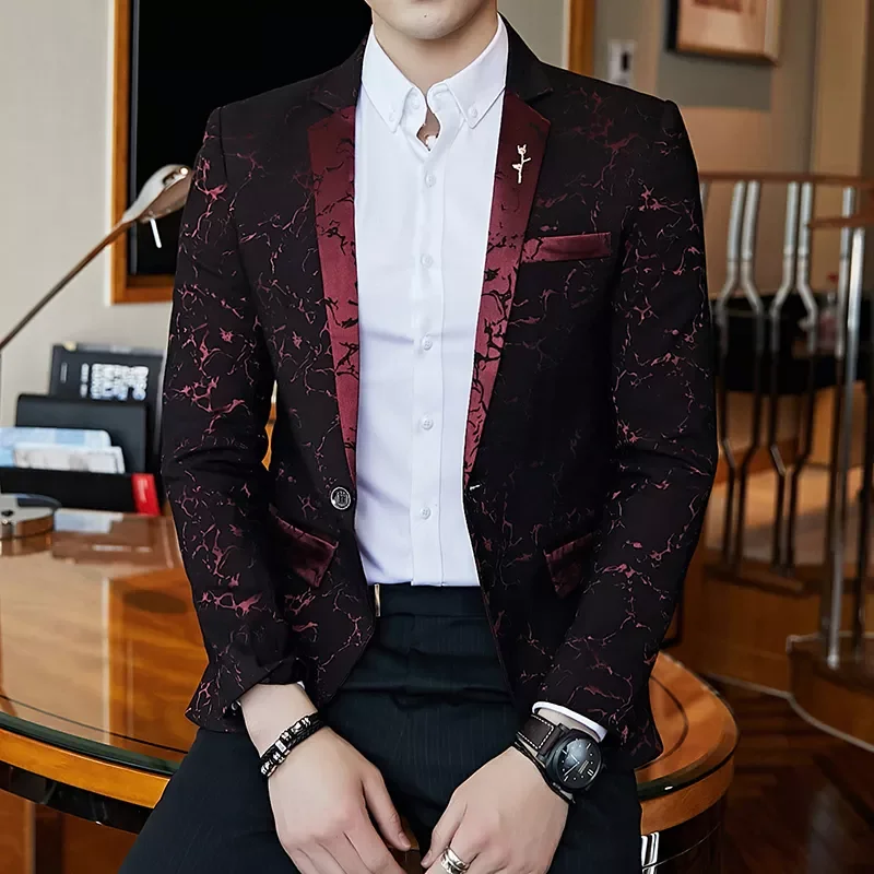 Fashion Men's Jacquard Contrast Collar Blazer Red Black Blue Sequin Slim Blazer Men's Club Prom Dress Tuxedo Suit Coat J
Fashion Men's Jacquard Contrast Collar Blazer Red Black Blue Sequin Slim Blazer Men's Club Prom Dress Tuxedo Suit Coat J