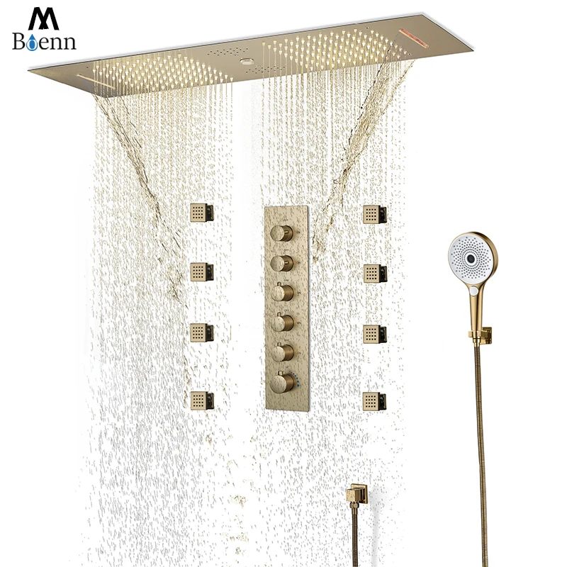 M Boenn Hotel Brushed Gold Shower System Set Household Villa Bathroom Shower Head 900×300mm Stainless Steel Thermostatic Faucets
M Boenn Hotel Brushed Gold Shower System Set Household Villa Bathroom Shower Head 900×300mm Stainless Steel Thermostatic Faucets
