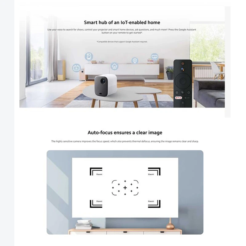 Умный проектор Xiaomi светодиодный мини-проектор 2 дюйма 500 ANSI 1080P Wi-Fi Android TV автоkeystone