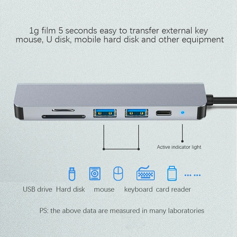 

6 In 1 USB Type C Hub Adapter With 4K 30Hz HDMI-Compatible Multiport Card Reader USB3.0 TF PD Video Multi Ports Adapter