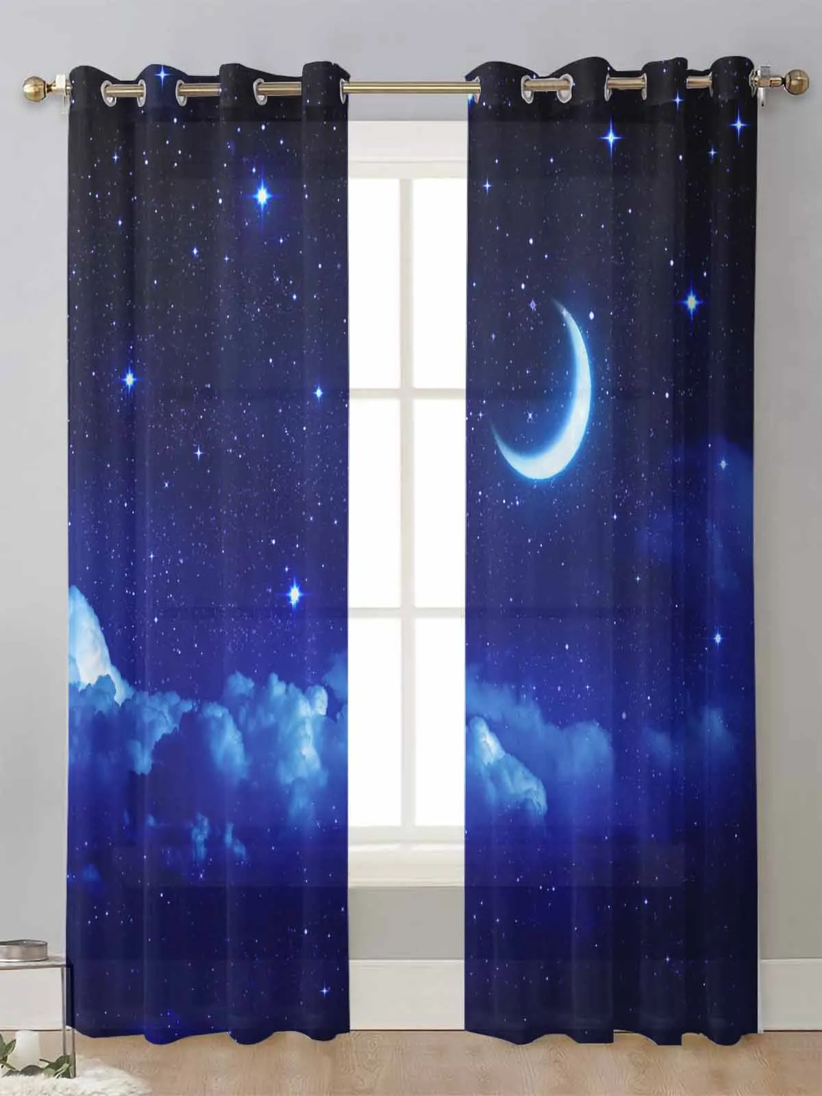 

Starry Sky Universe Moon Stars Sheer Curtains For Living Room Window Transparent Voile Tulle Curtain Cortinas Drapes Home Decor