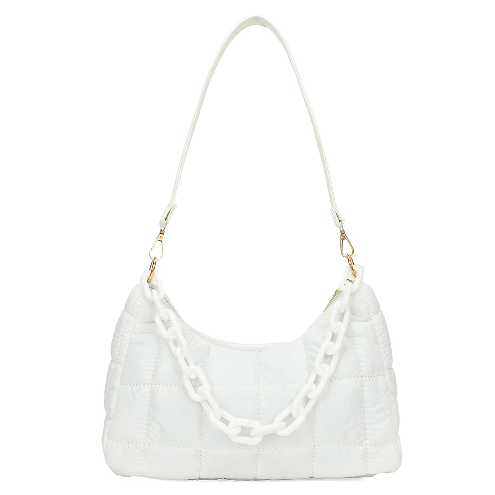 Женская сумка на плечо с цепочками, модные стеганые сумки через плечо, нейлоновые зимние хлопковые мягкие однотонные повседневные сумки в клетку для покупок для девочек
Женская сумка на плечо с цепочками, модные стеганые сумки через плечо, нейлоновые зимние хлопковые мягкие однотонные повседневные сумки в клетку для покупок для девочек