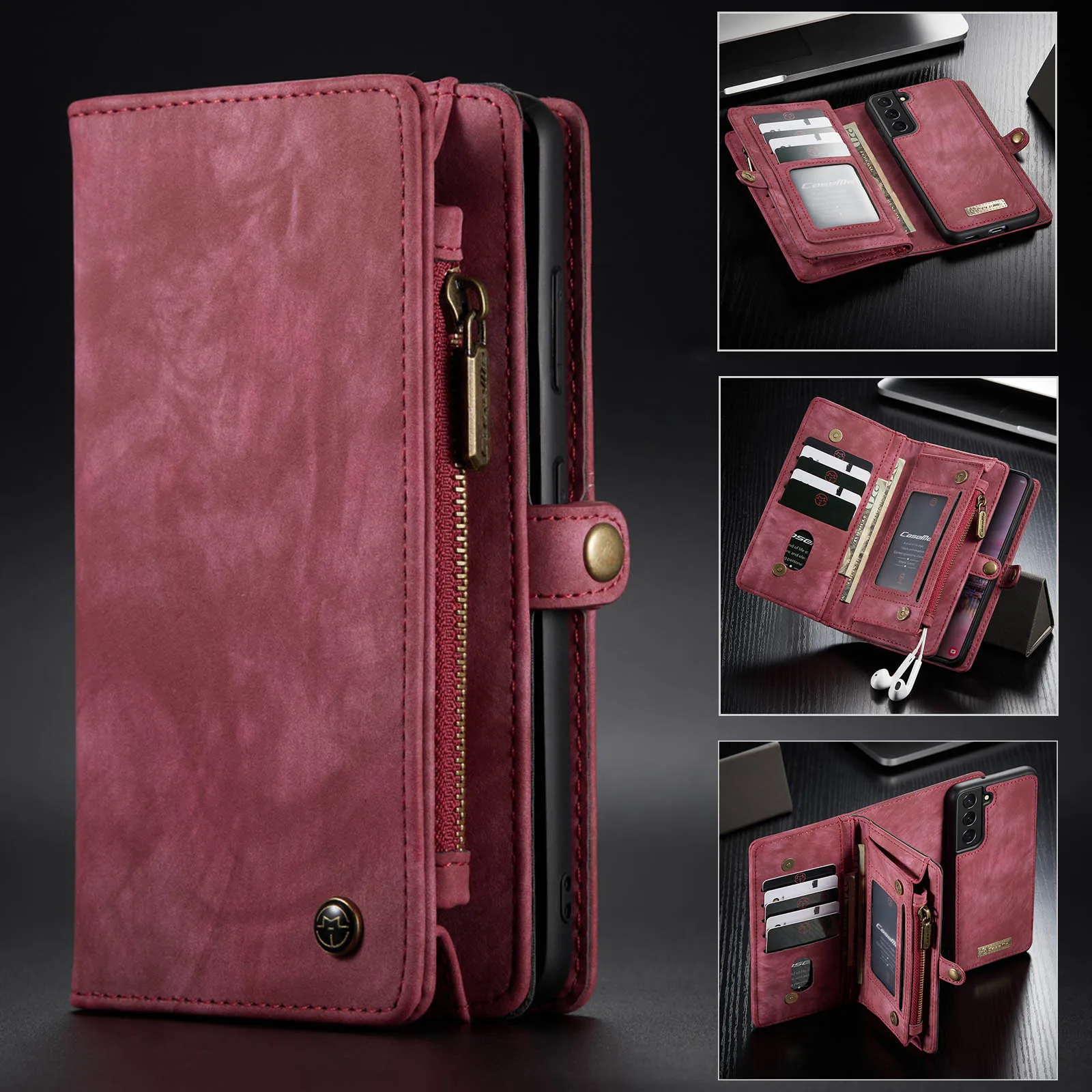 Wallet Case for Samsung S22 Plus Detachable Retro Leather 11 Card Slots Zipper Magnetic Phone Cover for Galaxy S21 Ultra S20 FE
Wallet Case for Samsung S22 Plus Detachable Retro Leather 11 Card Slots Zipper Magnetic Phone Cover for Galaxy S21 Ultra S20 FE
